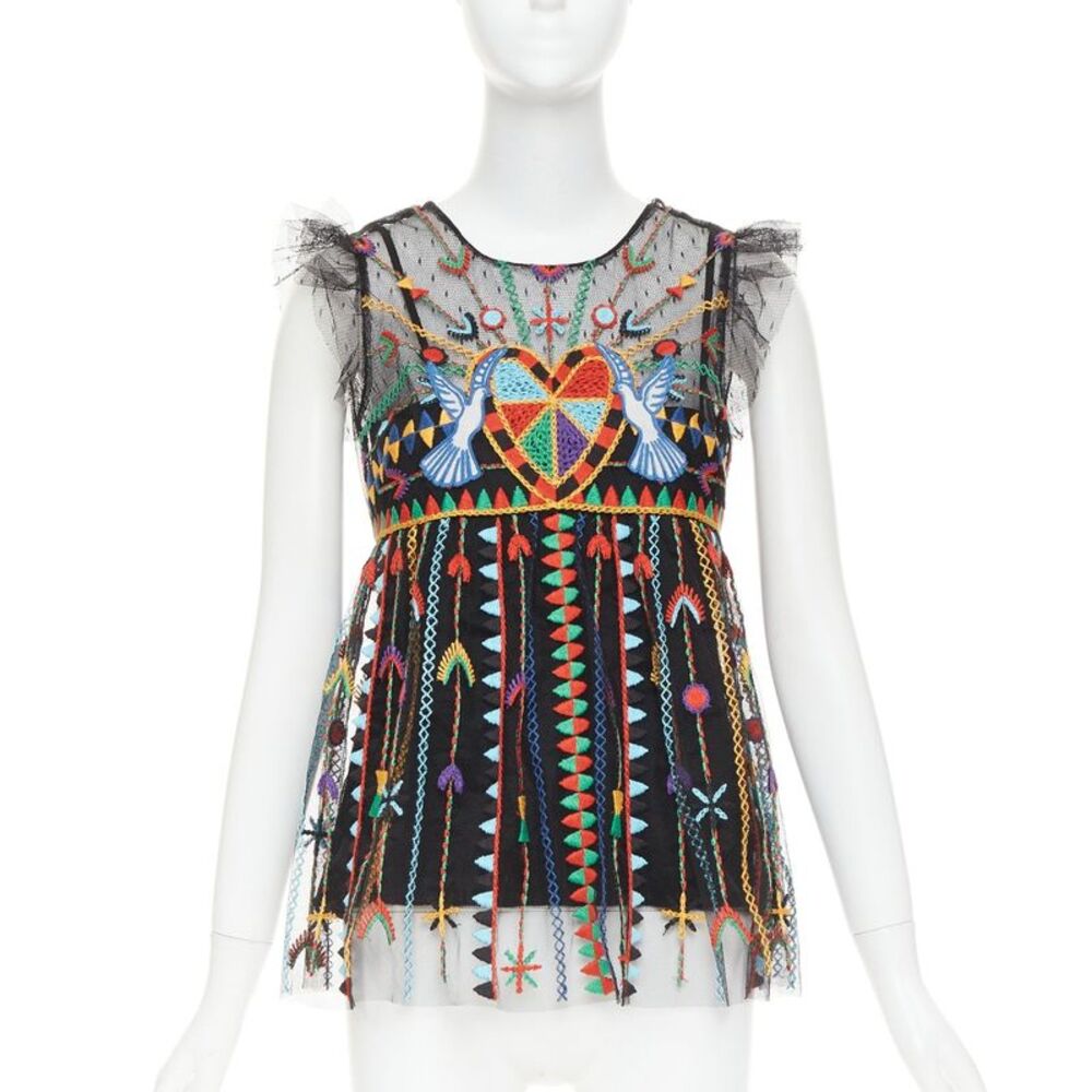 Red Valentino Black Bird Embroidered Top